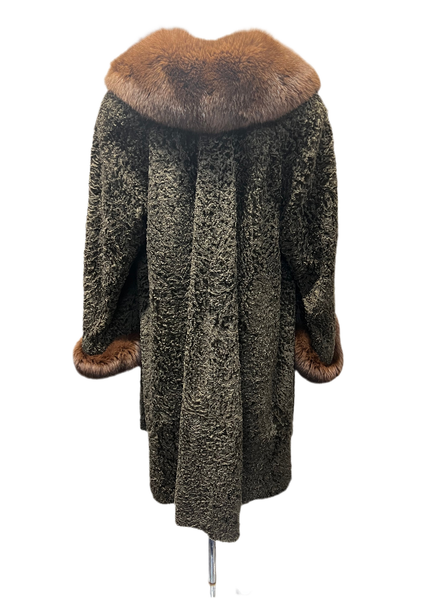 Manteau astrakan col et poignée en fourrure zibeline